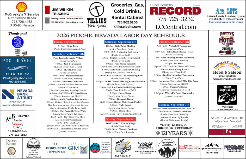 Pioche Nevada Labor Day Schedule